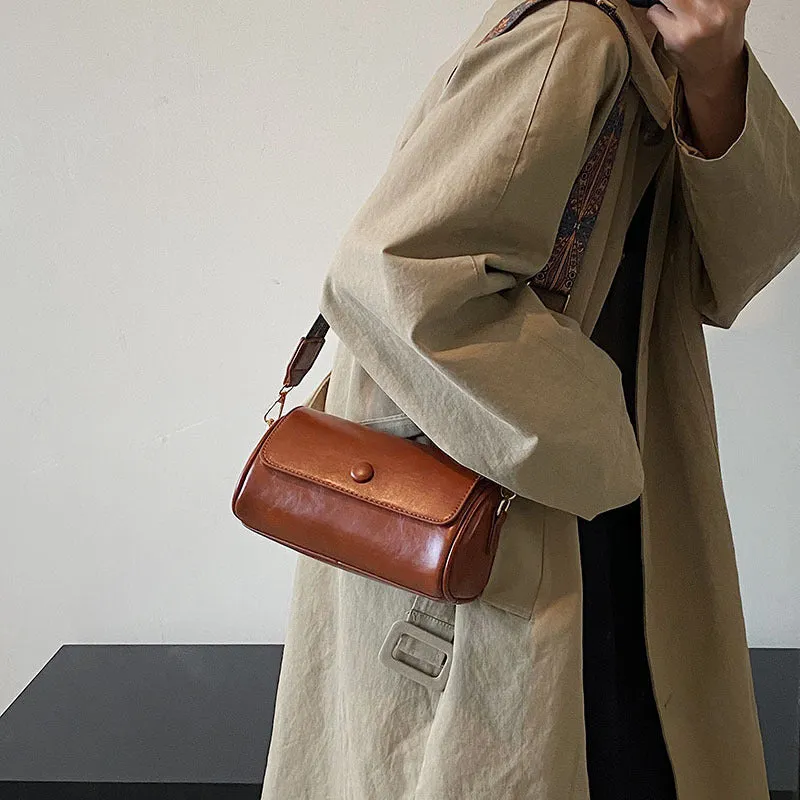Retro Cylindrical PU Leather Crossbody Bag