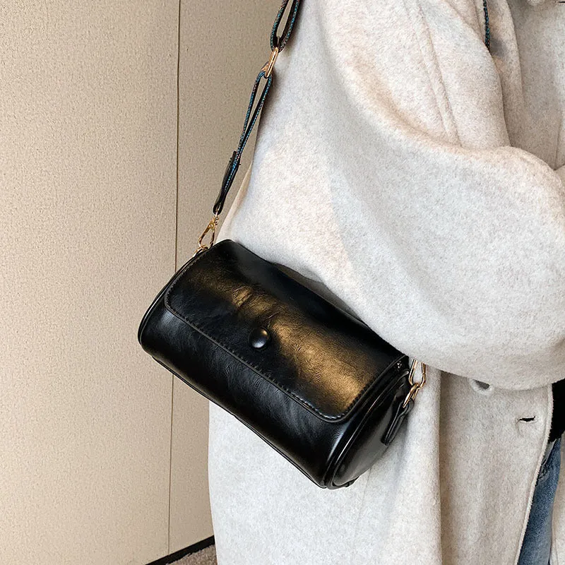 Retro Cylindrical PU Leather Crossbody Bag
