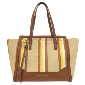 Salvatore Ferragamo Leather Canvas Tote Bag (Pre-Owned)