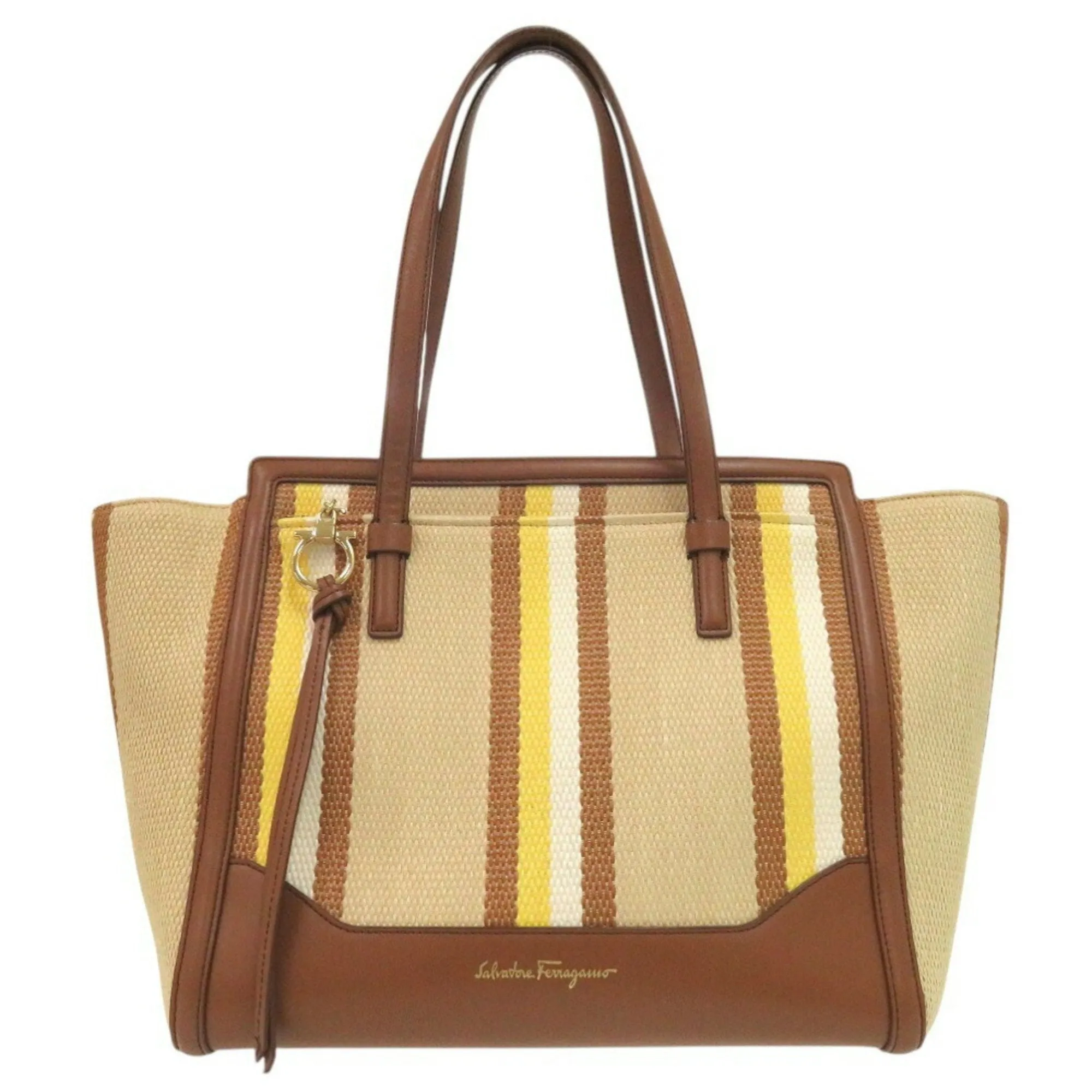 Salvatore Ferragamo Leather Canvas Tote Bag (Pre-Owned)
