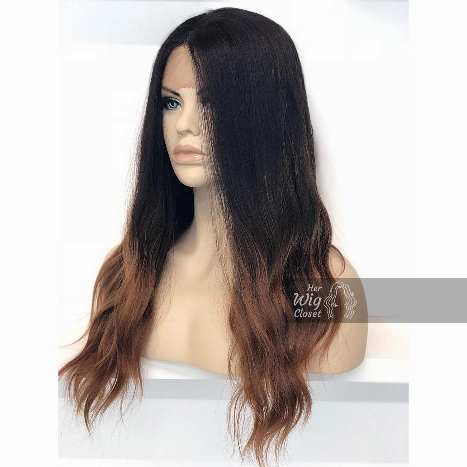 Samantha | Black Brown Ombre Wavy Lace Front Wig 24"
