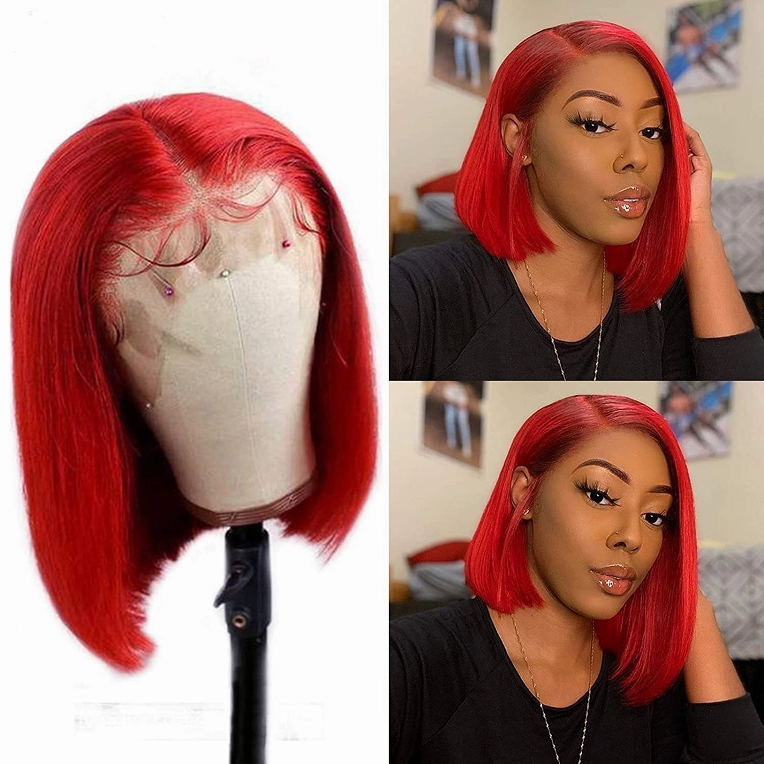 Short Red Bob Wigs Human Hair Wigs Standard Lace Front Wigs