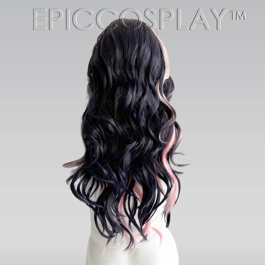 Signature - Black w/Dark Purple Curly Wig w/ Light Pink Bangs Wig