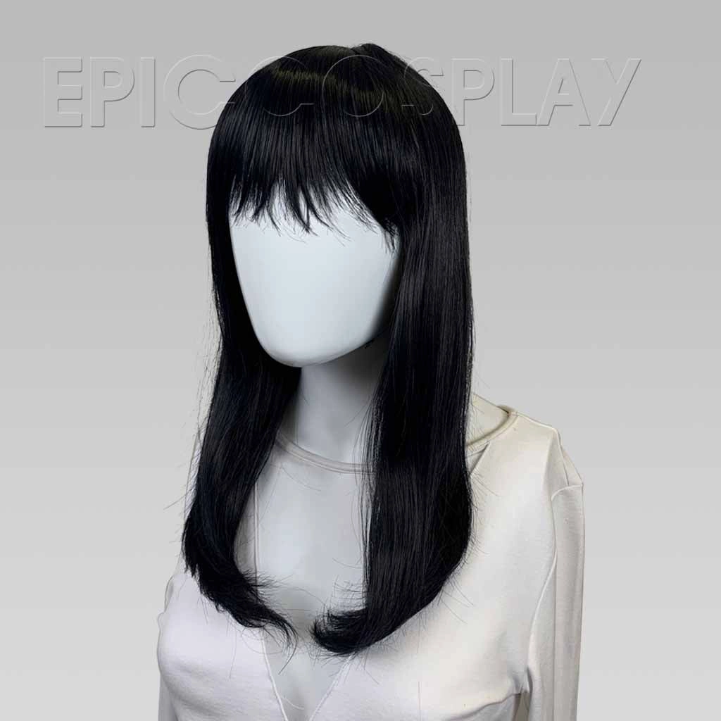 Signature  Black Blue Medium Length Wig with Bangs