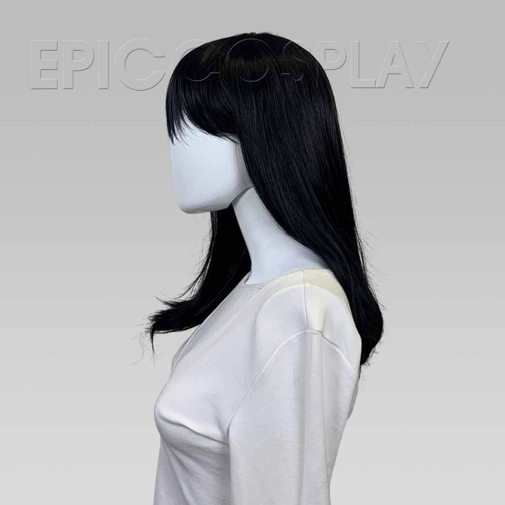 Signature  Black Blue Medium Length Wig with Bangs