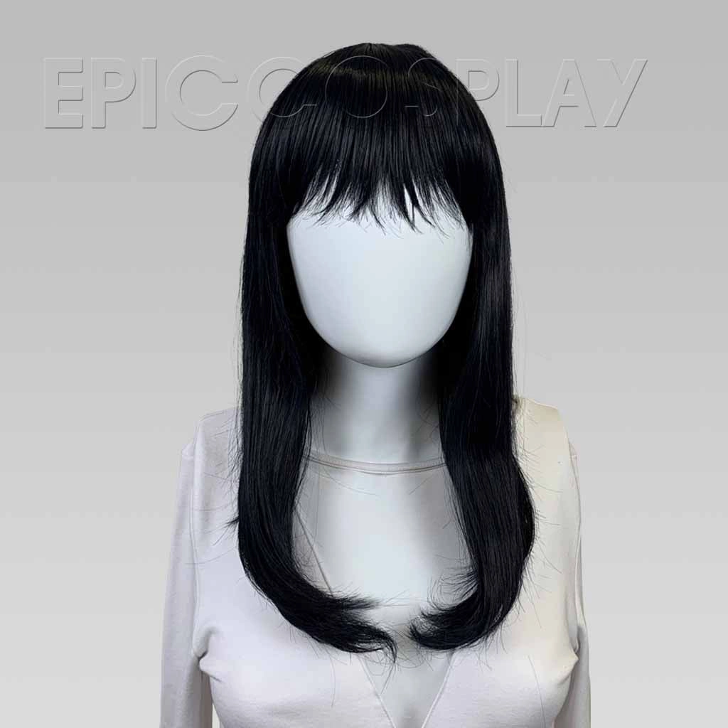 Signature  Black Blue Medium Length Wig with Bangs