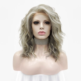 Silver Blonde And Brown Loose Curl Short With Tinsel Synthetic Lace Front Wig
