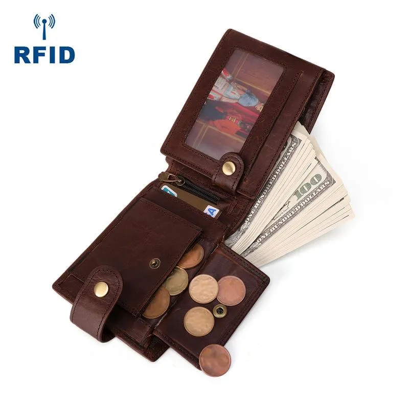 Small Trifold Leather Mens Wallet Billfold Wallet Trifold Wallet Driver's License Wallet for Men