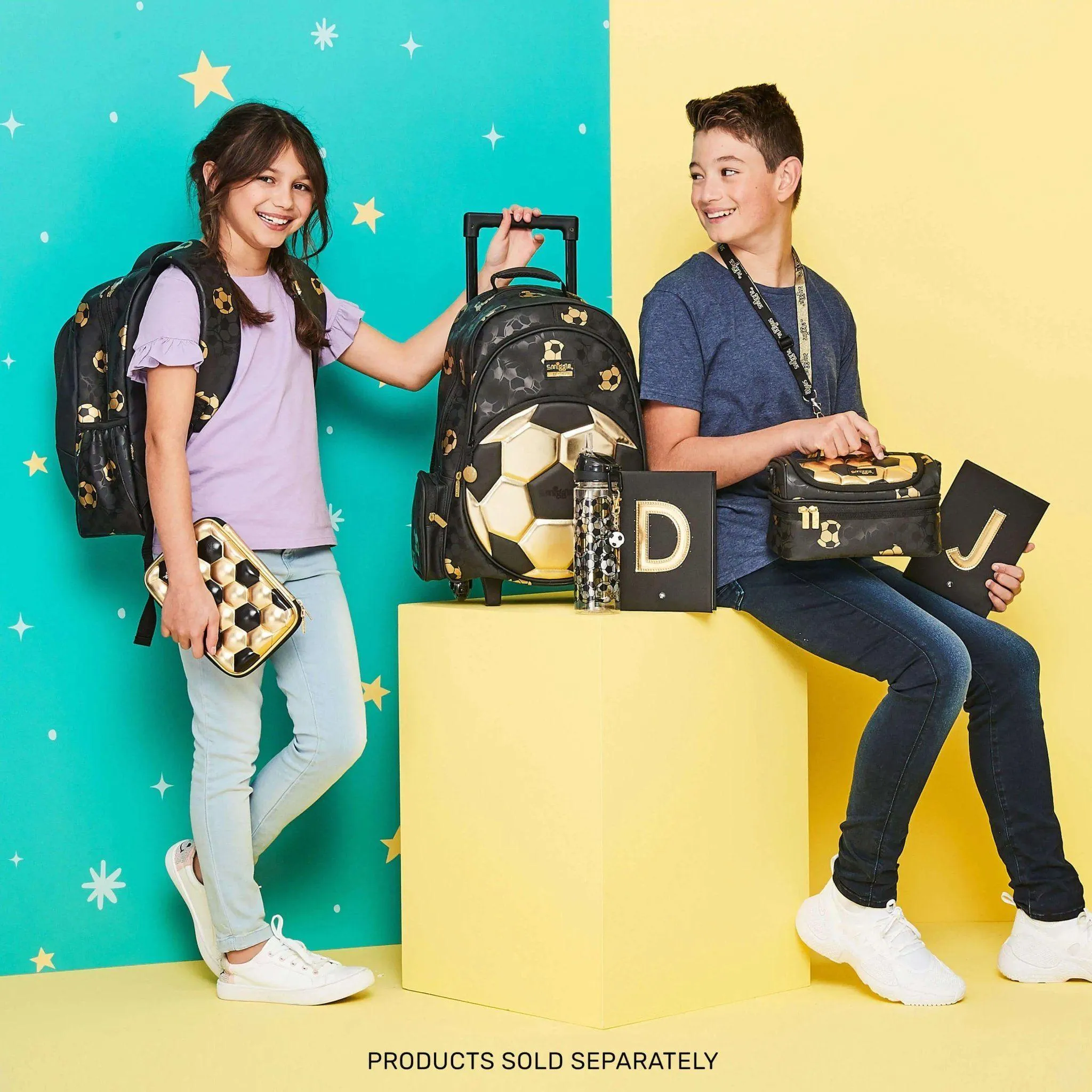SMIGGLE Gold Trolley Kids Travel Backpack with Motion Activated Light Up Wheels