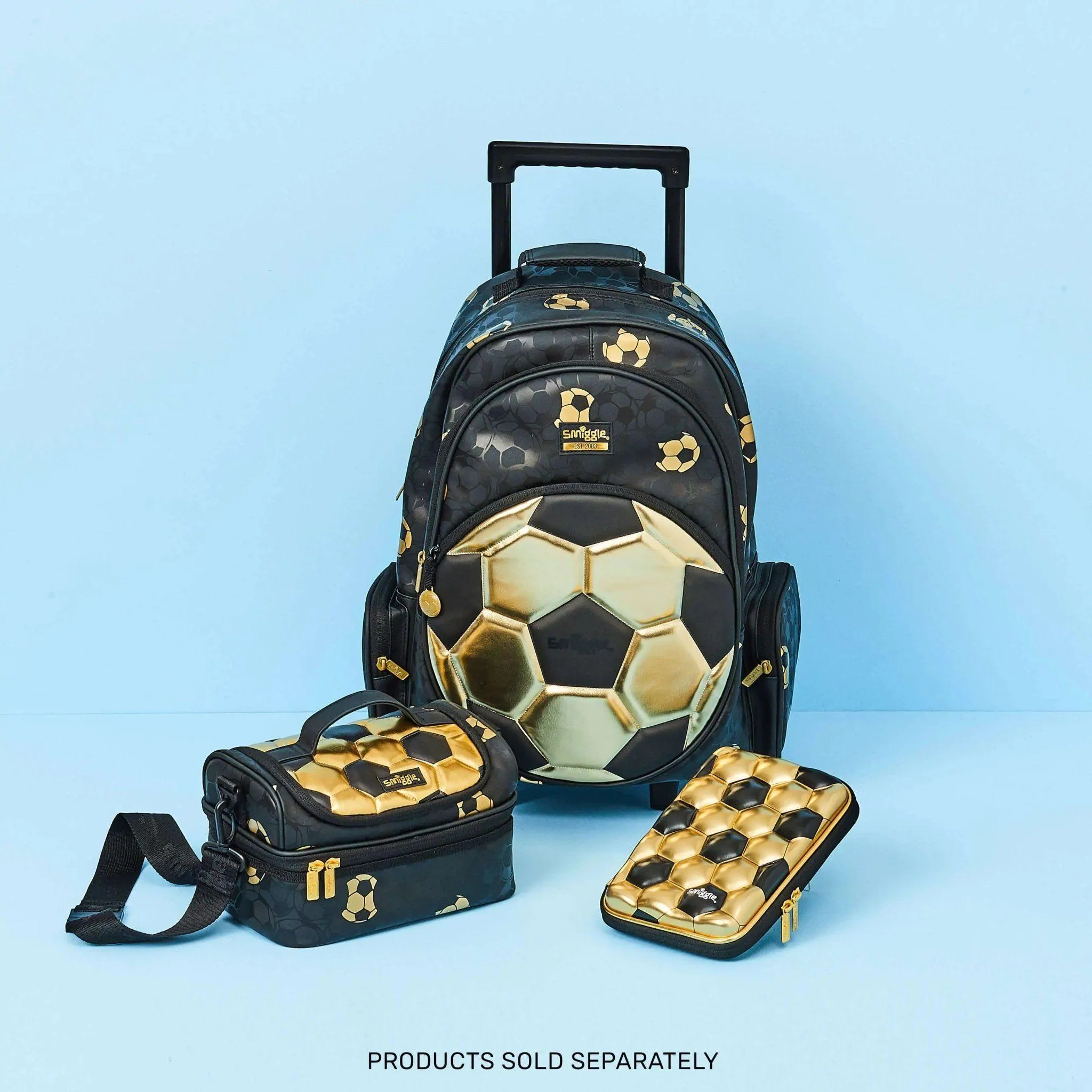 SMIGGLE Gold Trolley Kids Travel Backpack with Motion Activated Light Up Wheels