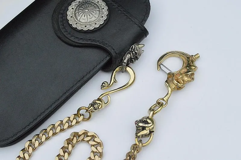 Solid Brass Cool Punk Rock Skull Wallet Chains Biker Wallet Chain Trucker Wallet Chain for Men