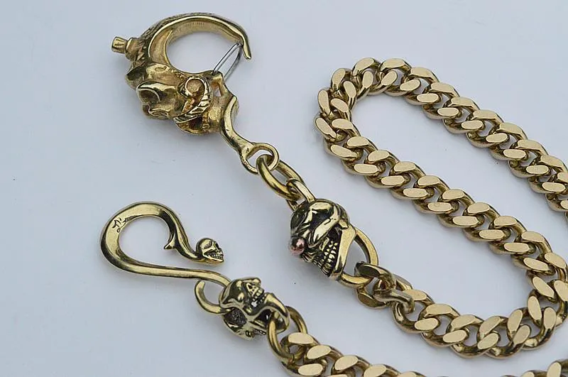 Solid Brass Cool Punk Rock Skull Wallet Chains Biker Wallet Chain Trucker Wallet Chain for Men