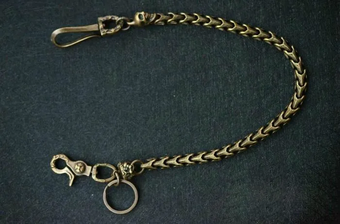 Solid Brass Cool Punk Rock Snake Bone Skull Wallet Chain Biker Trucker Wallet Chain Trucker Wallet Chain for Men