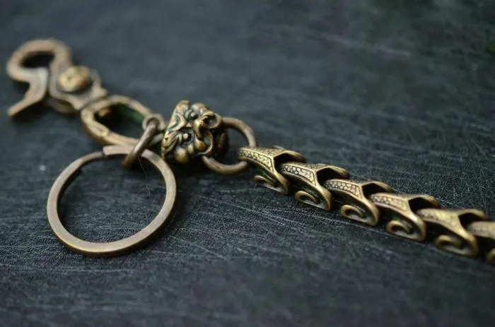 Solid Brass Cool Punk Rock Snake Bone Skull Wallet Chain Biker Trucker Wallet Chain Trucker Wallet Chain for Men