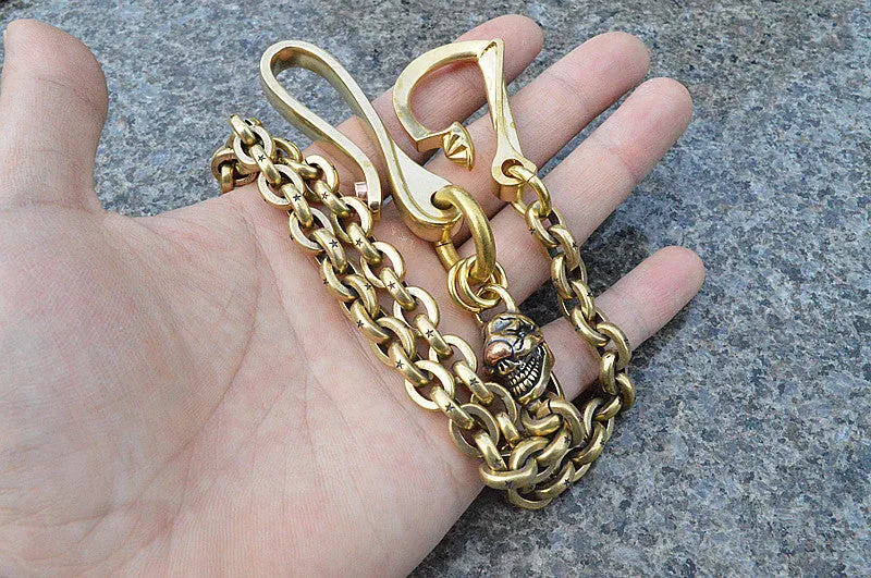 Solid Brass Cool Rock Skull Wallet Chain Biker Wallet Chain Trucker Wallet Chain for Men