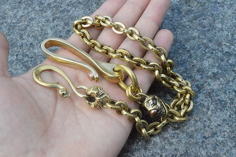 Solid Brass Cool Rock Skull Wallet Chains Biker Wallet Chains Trucker Wallet Chain for Men