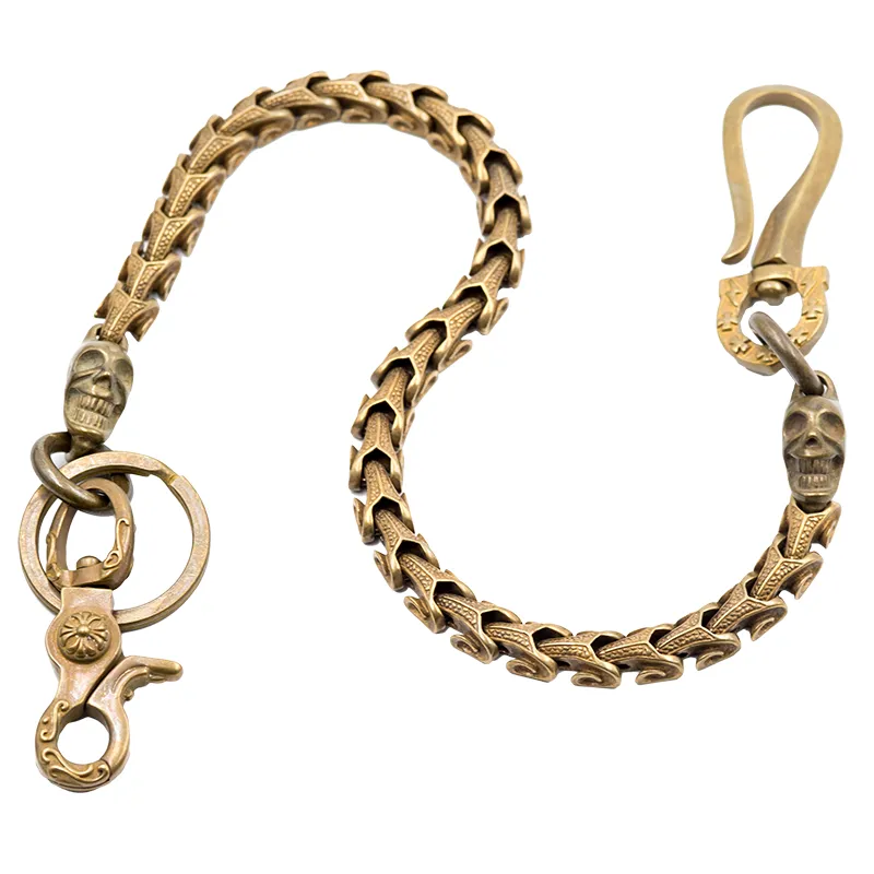 Solid Men's Handmade Pure Brass Smile Face Key Chain Pants Chains Biker Wallet Chain For Men