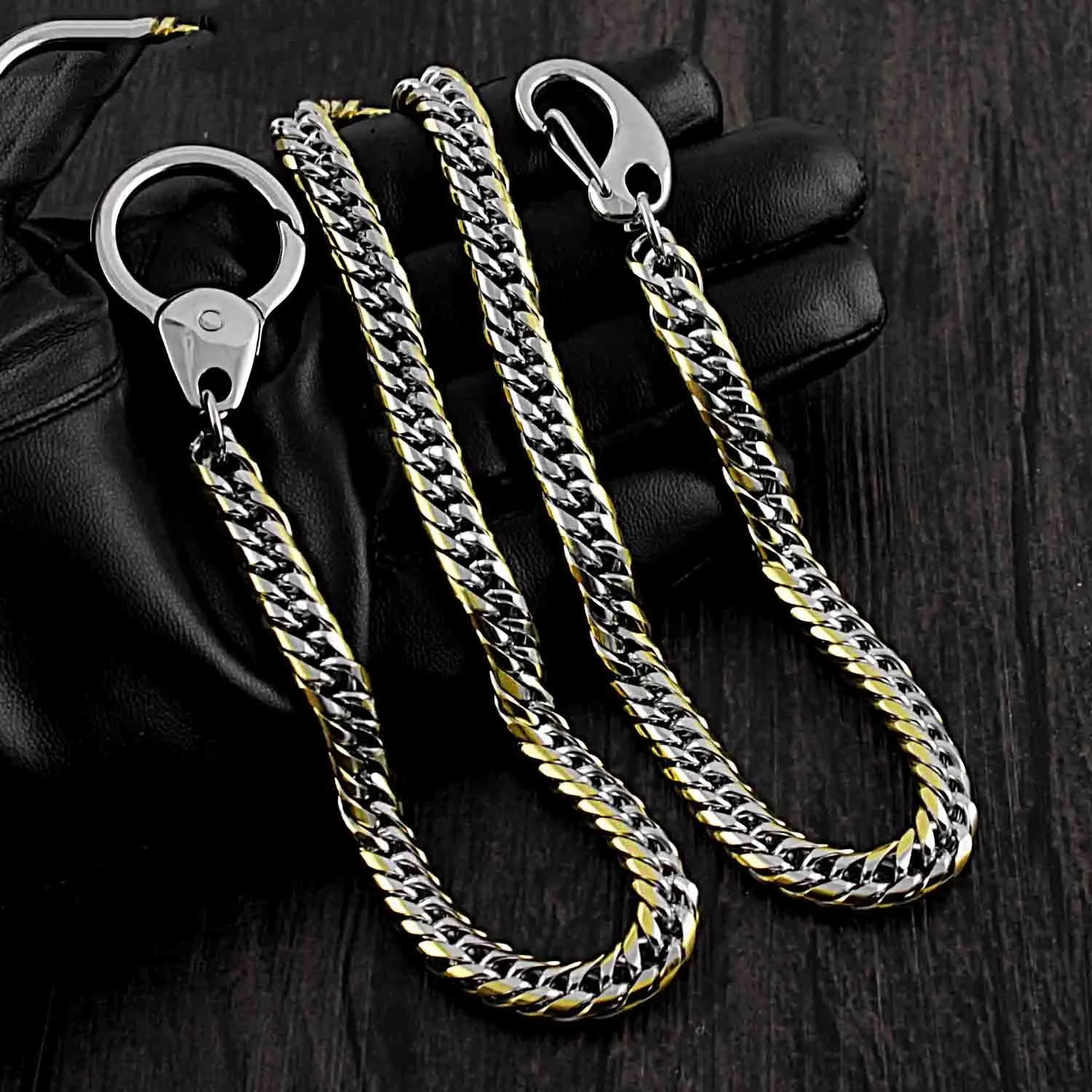 SOLID STAINLESS STEEL BIKER Silver Gold WALLET CHAIN LONG PANTS CHAIN jeans chain jean chain FOR MEN