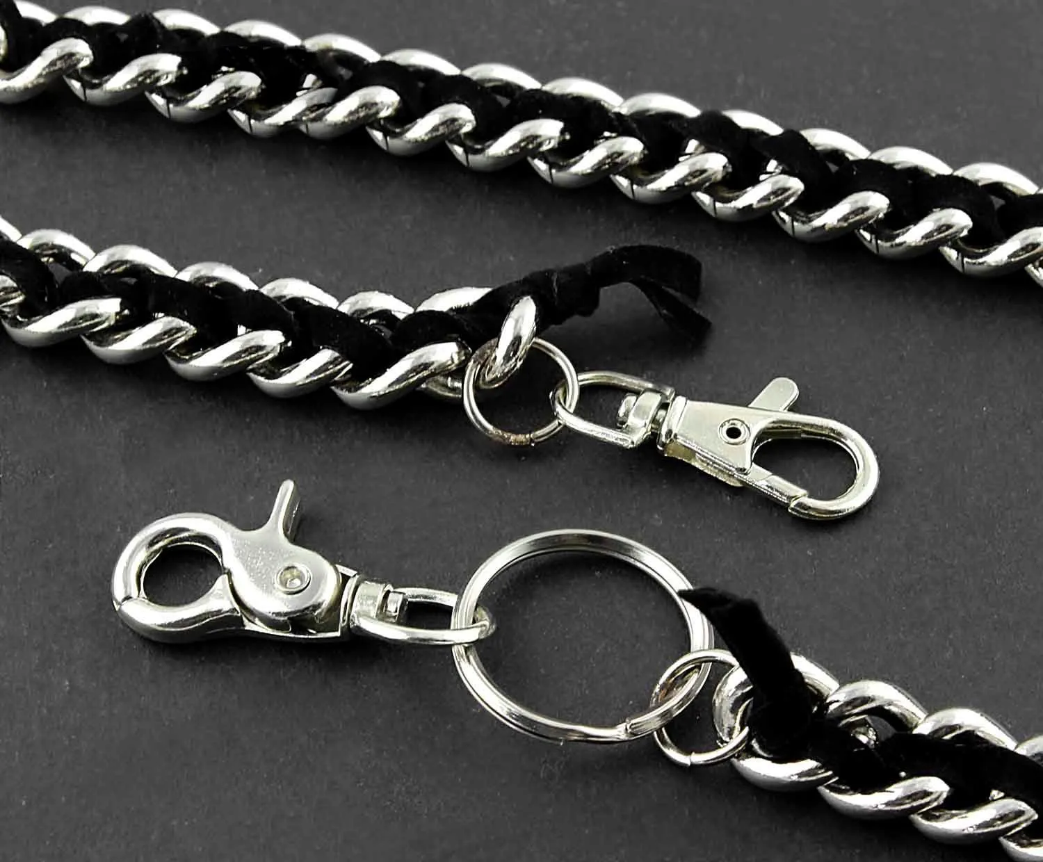Solid Stainless Steel Leather Braided Long Wallet Chain Cool Punk Rock Biker Trucker Wallet Chain Trucker Wallet Chain for Men