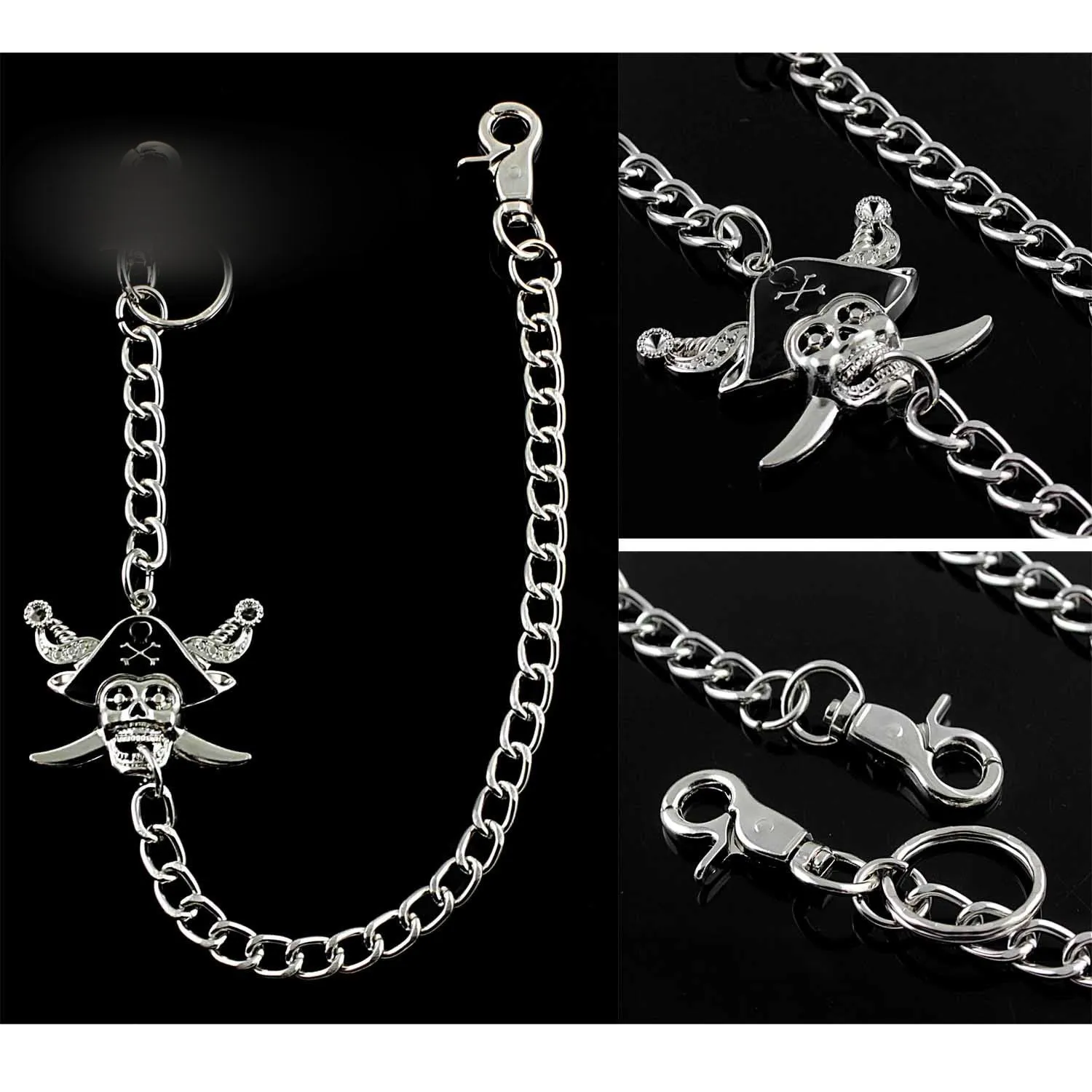 Solid Stainless Steel Pirate Skull Wallet Chain Cool Punk Rock Biker Trucker Wallet Chain Trucker Wallet Chain for Men