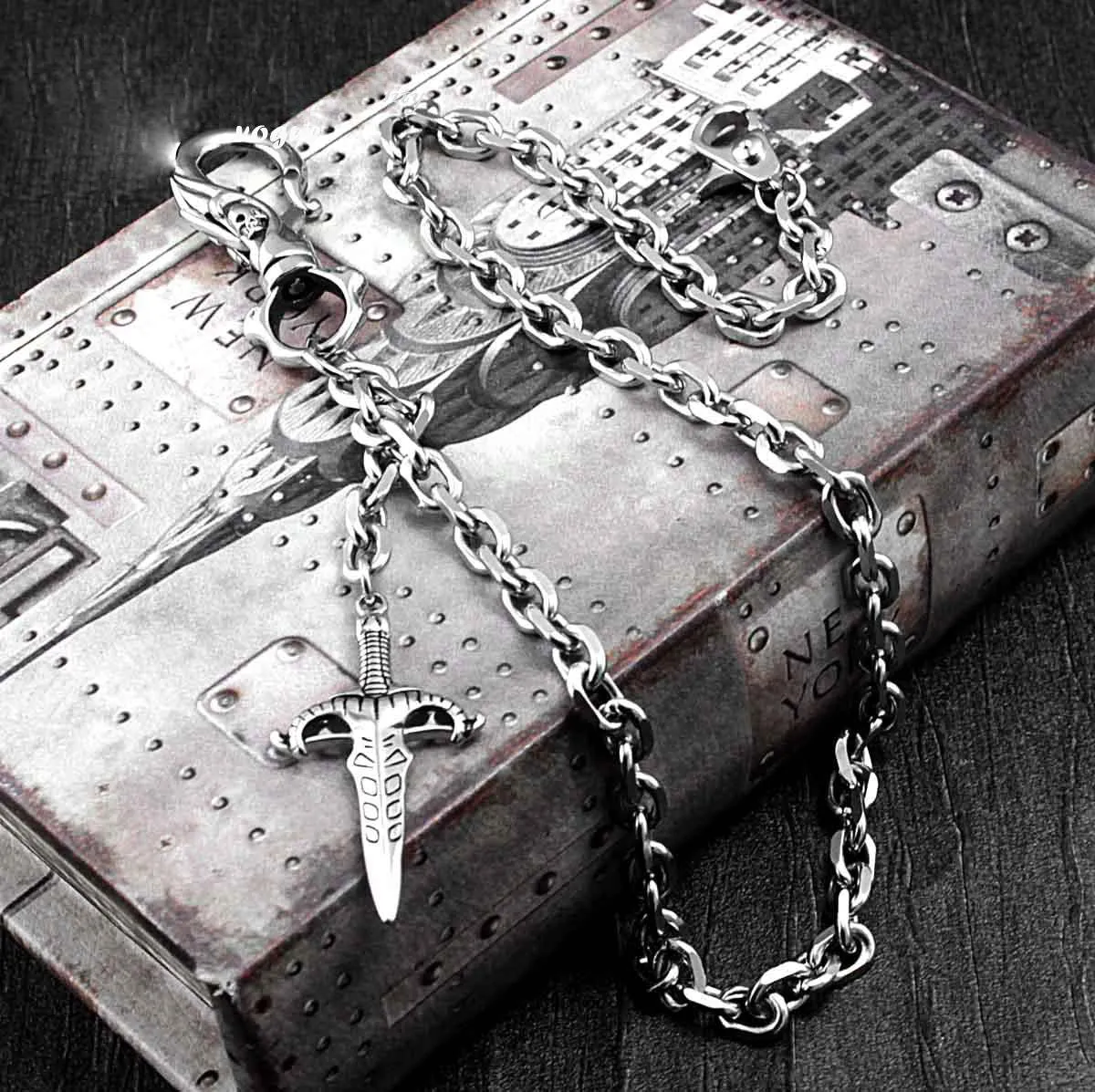 Solid Stainless Steel Skull Sword Wallet Chain Cool Punk Rock Biker Trucker Wallet Chain Trucker Wallet Chain for Men