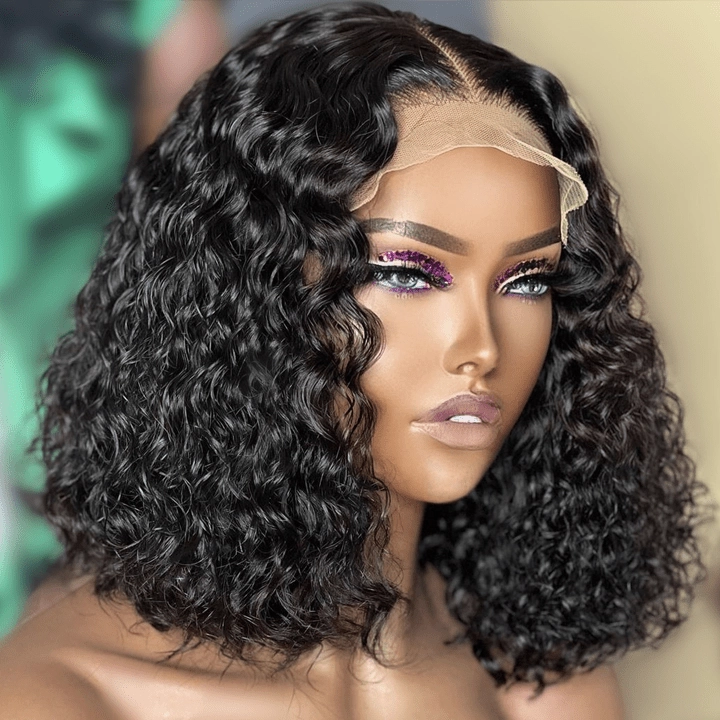 Spanish Curly Bob Wig 5x5 HD Lace Closure Wig 12"-18" Human Hair Bob Wigs Black Color - Geeta-hair