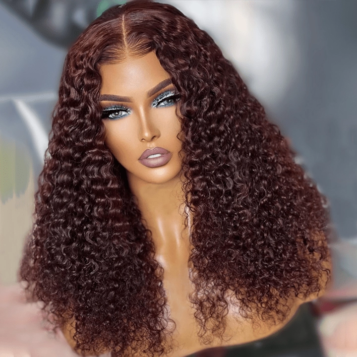 Spanish Curly Colored Wigs Burgundy 13x4 HD Lace Wig Transparent Human Hair Wigs Pre plucked Hairline-Geeta Hair