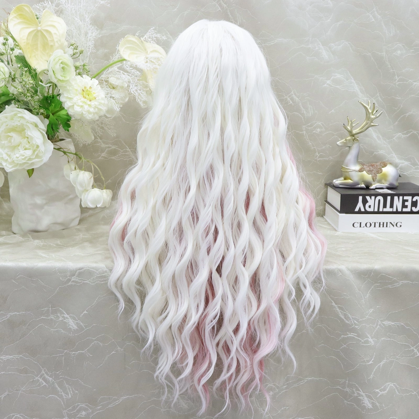 Stephanie white Wavy with Pink money Pieces lace front wig 13*3  28inches