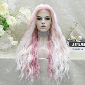 Stephanie white Wavy with Pink money Pieces lace front wig 13*3  28inches