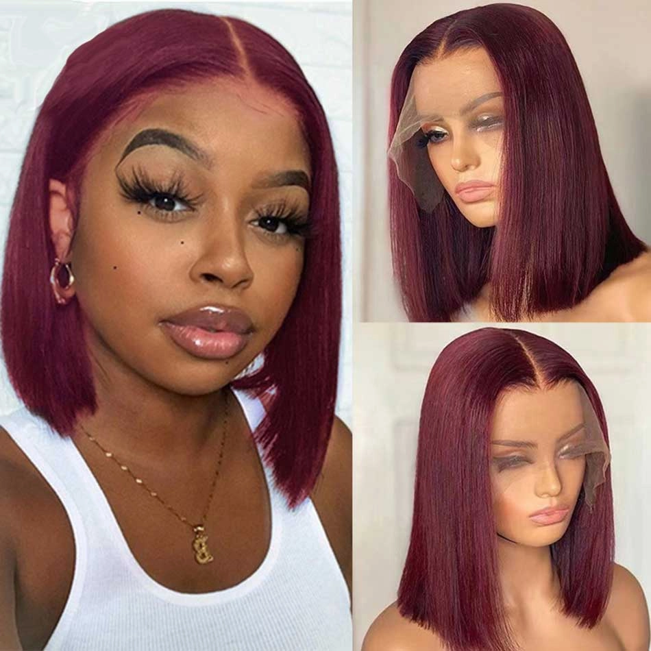 Straight Bob Wig 99J Burgundy Colored Standard Lace Frontal Wig Human Hair Wigs