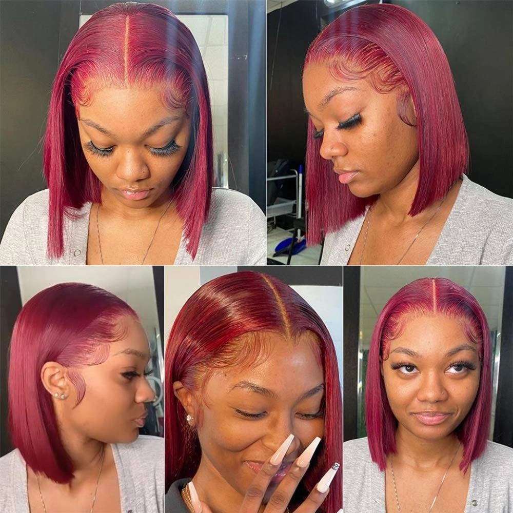 Straight Bob Wig 99J Burgundy Colored Standard Lace Frontal Wig Human Hair Wigs
