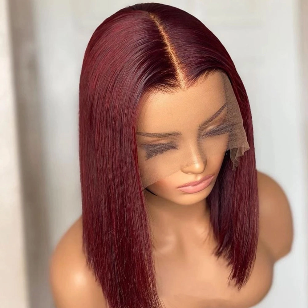Straight Bob Wig 99J Burgundy Colored Standard Lace Frontal Wig Human Hair Wigs