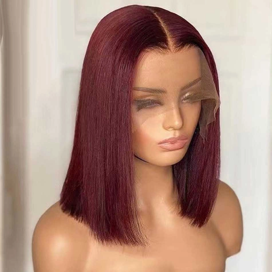 Straight Bob Wig 99J Burgundy Colored Standard Lace Frontal Wig Human Hair Wigs