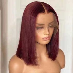 Straight Bob Wig 99J Burgundy Colored Standard Lace Frontal Wig Human Hair Wigs