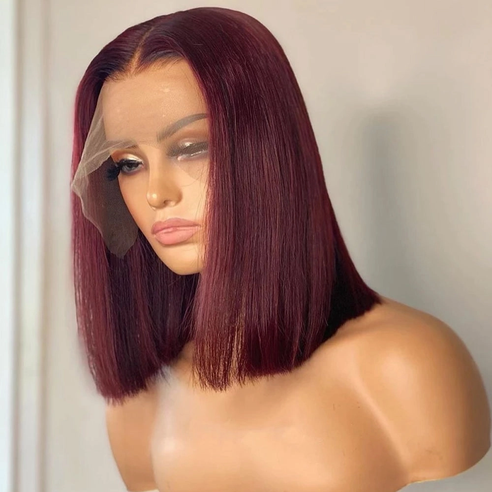 Straight Bob Wig 99J Burgundy Colored Standard Lace Frontal Wig Human Hair Wigs