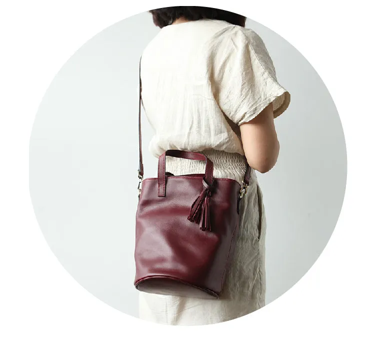 Stylish LEATHER WOMEN Large Bucket Handbag Barrel SHOULDER BAG Crossbody Purse FOR WOMEN