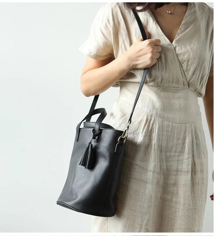Stylish LEATHER WOMEN Large Bucket Handbag Barrel SHOULDER BAG Crossbody Purse FOR WOMEN