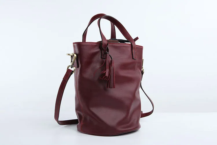 Stylish LEATHER WOMEN Large Bucket Handbag Barrel SHOULDER BAG Crossbody Purse FOR WOMEN