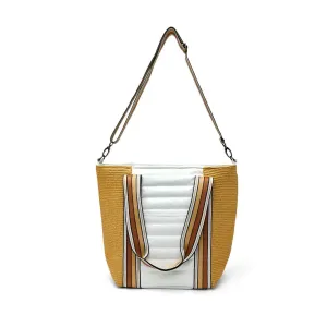 Sunset Tote Bag In Dune Raffia/ White
