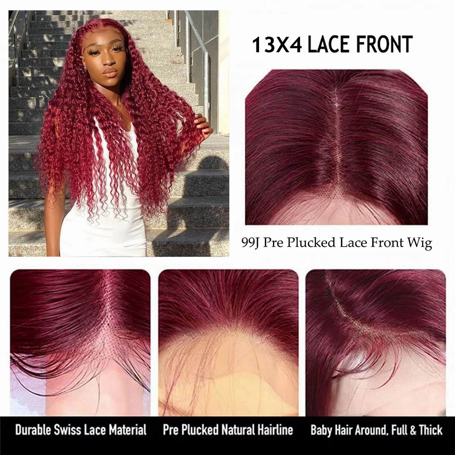 Tax Return Sale 99J Burgundy Curly Hair HD Lace Wig 13x4 Lace Front Wigs Pre Plucked Hairline With Baby Hair 100% Human Hair Wig-Geeta Hair