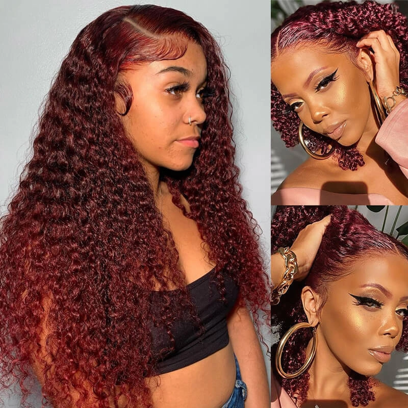 Tax Return Sale 99J Burgundy Curly Hair HD Lace Wig 13x4 Lace Front Wigs Pre Plucked Hairline With Baby Hair 100% Human Hair Wig-Geeta Hair