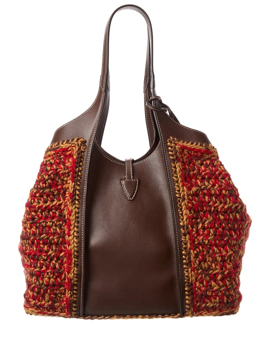 TODs Logo Knit & Leather Tote