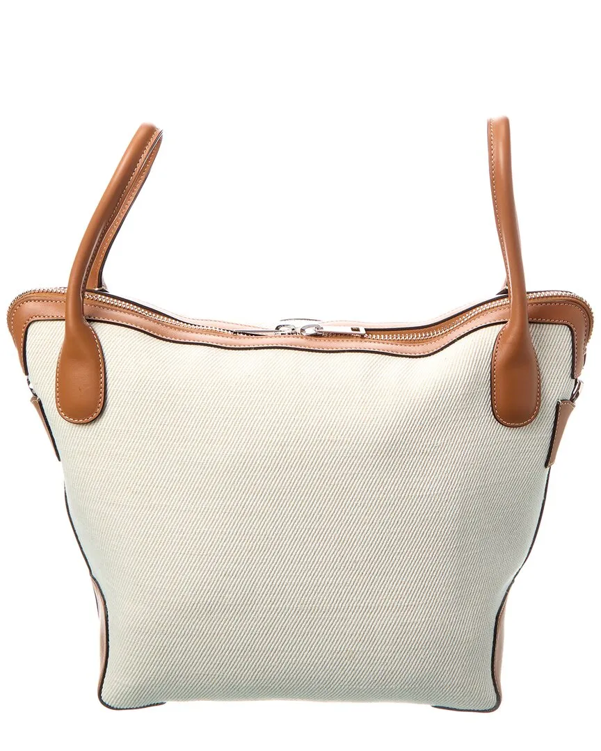 TODs Logo Medium Canvas & Leather Tote