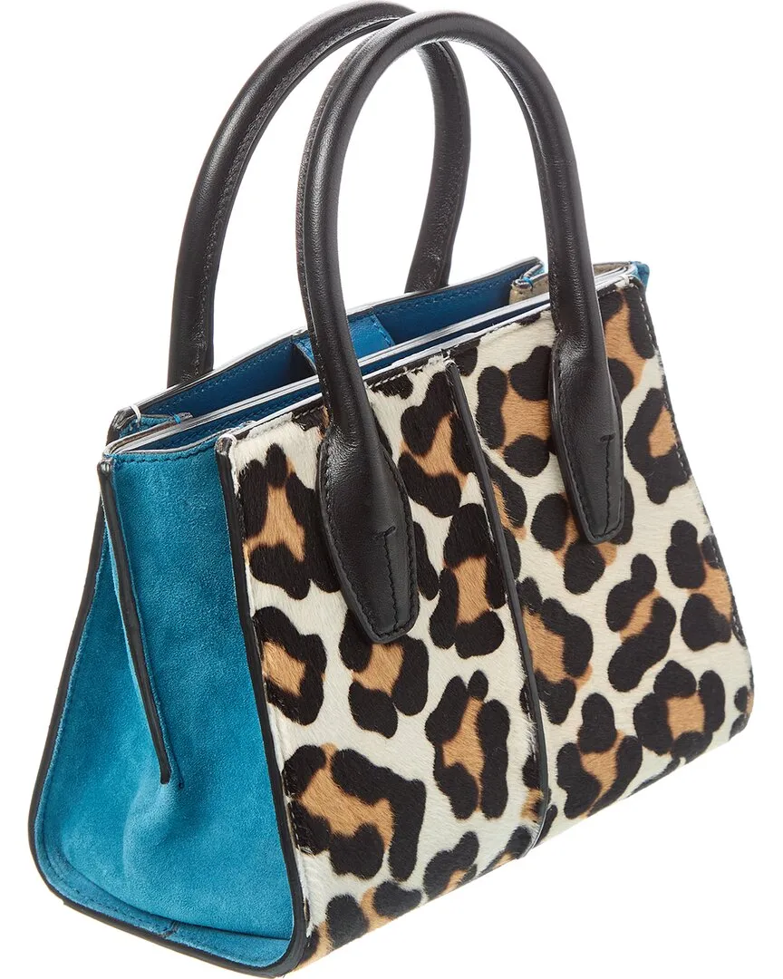 TODs Logo Mini Haircalf & Suede Tote