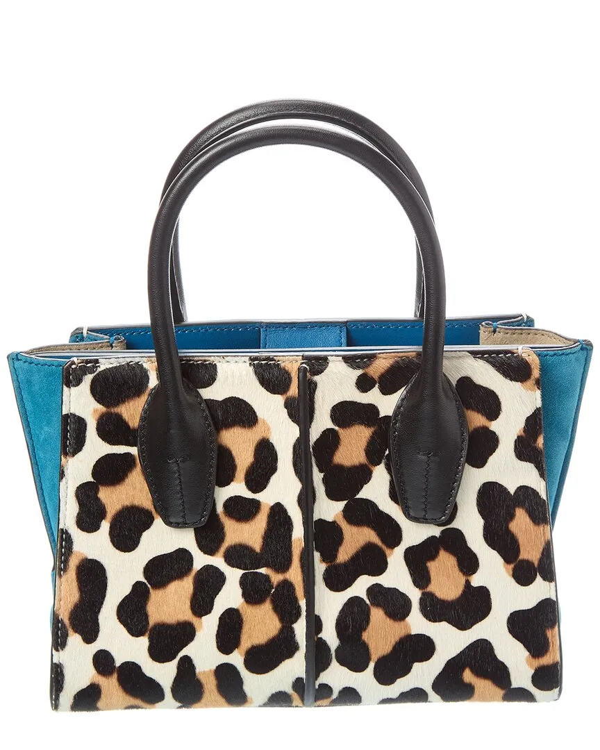 TODs Logo Mini Haircalf & Suede Tote