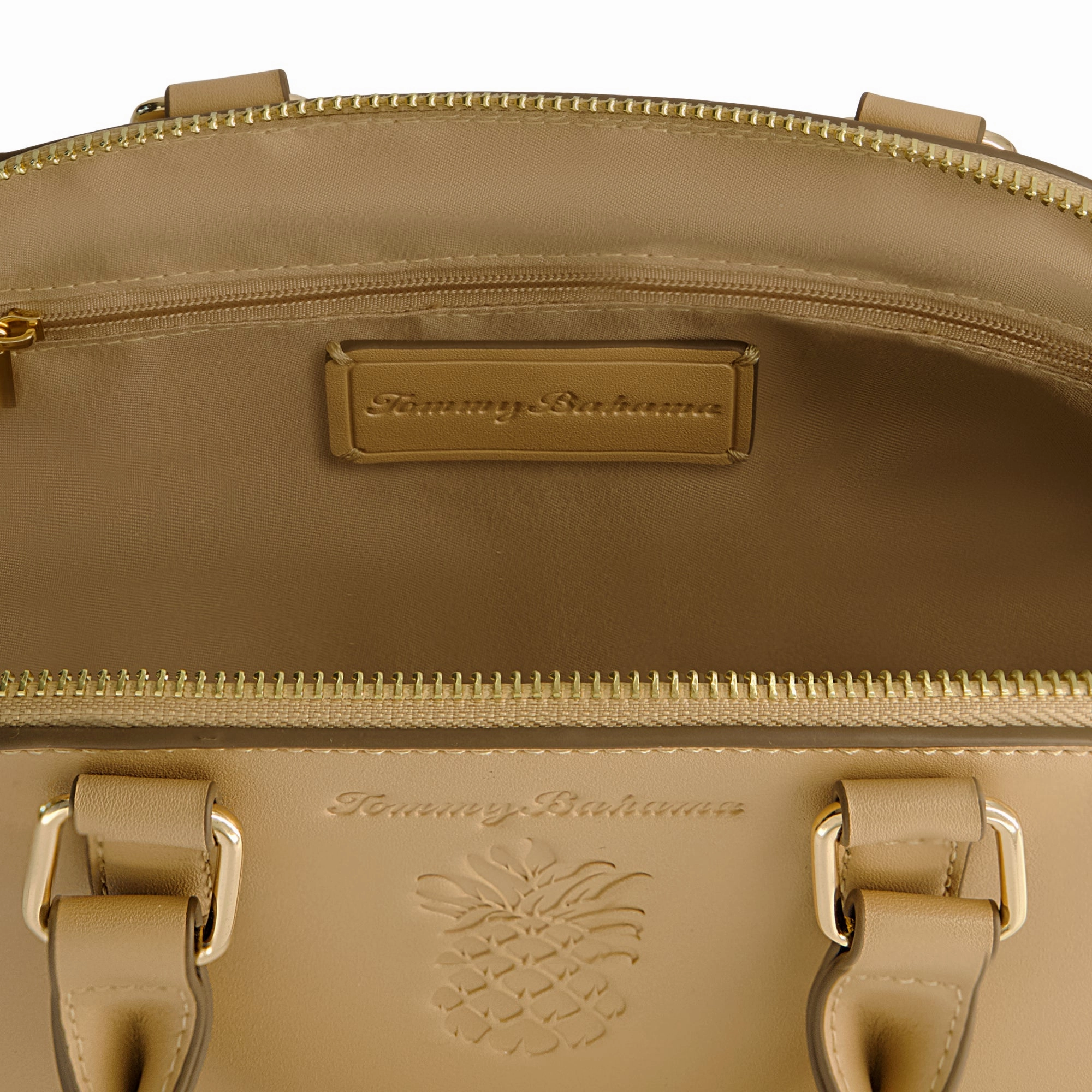 Tommy Bahama Large Satchel with Debossed Logo and Straw Accents