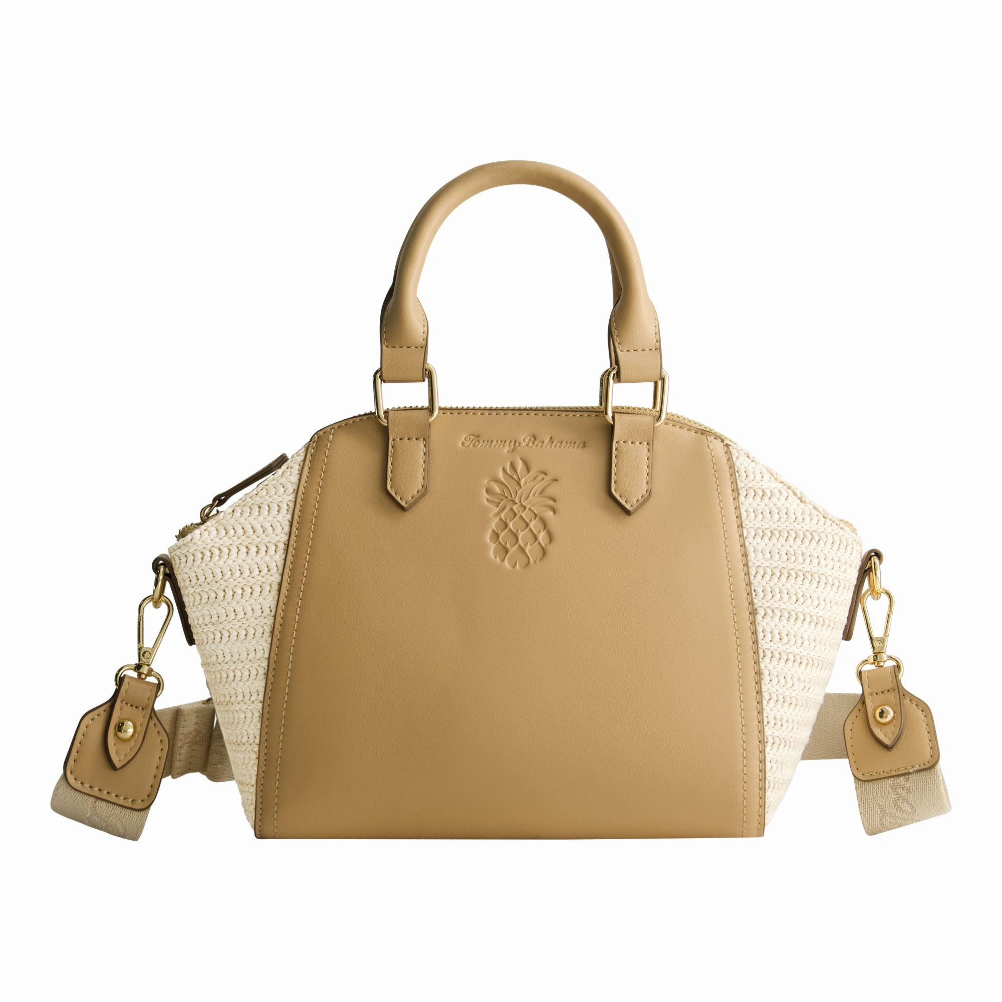 Tommy Bahama Large Satchel with Debossed Logo and Straw Accents