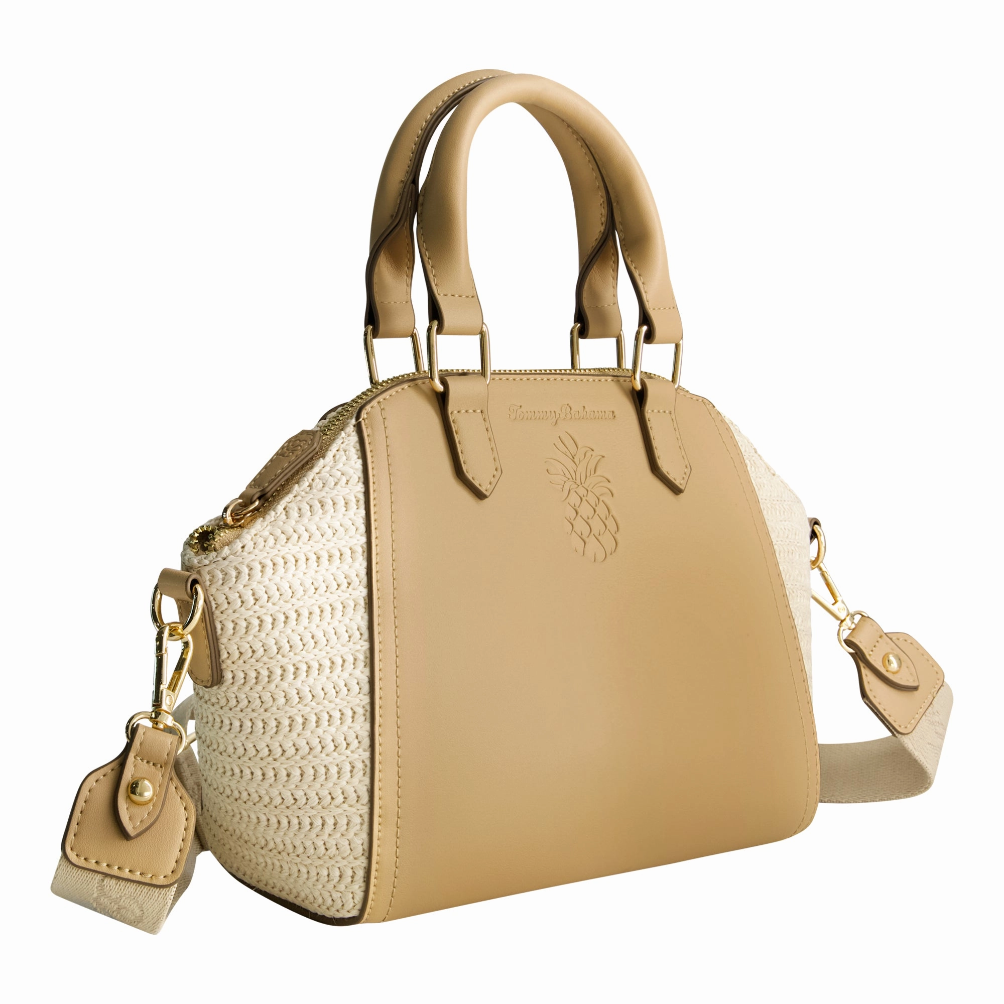 Tommy Bahama Large Satchel with Debossed Logo and Straw Accents