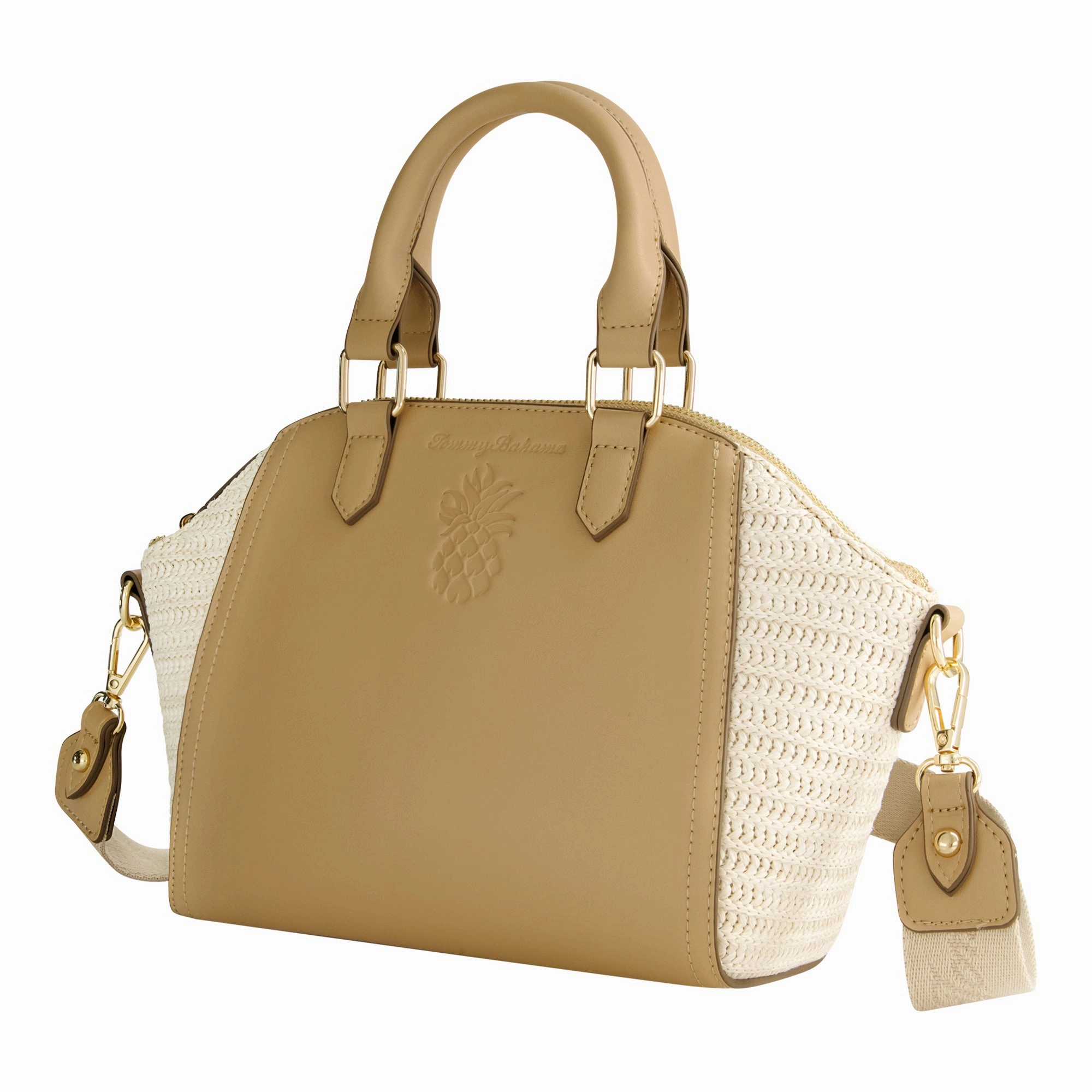 Tommy Bahama Large Satchel with Debossed Logo and Straw Accents
