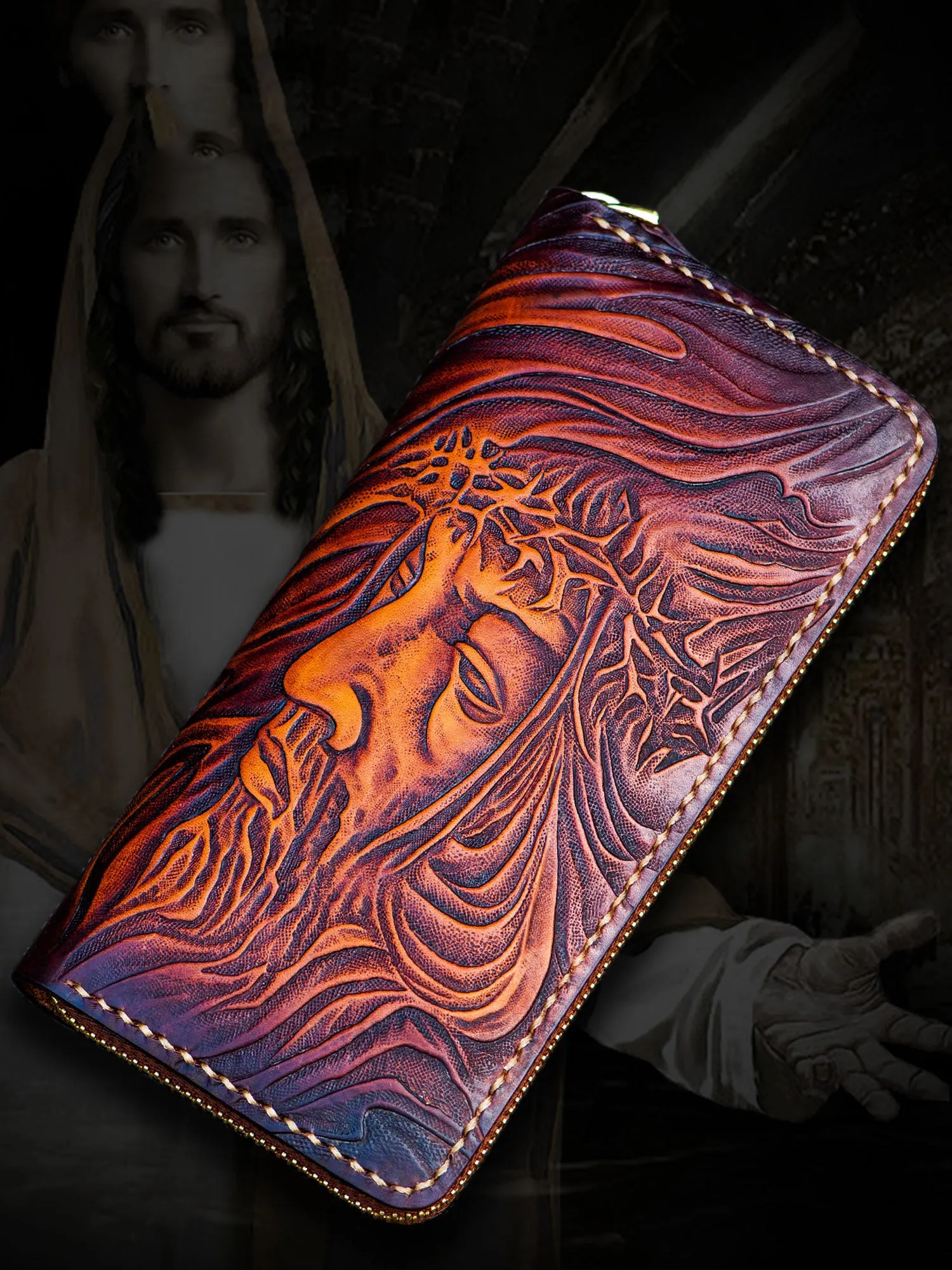 Tooled Leather Wallet Christian Wallet for Men Biker Wallet God Wallet Handmade Wallet Cool Wallet